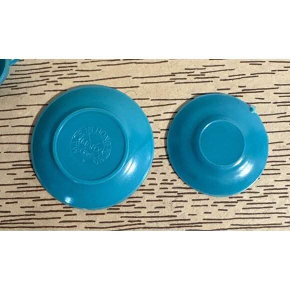 Vtg Miniature Marx Little Hostess Blue Plastic Teacups Plates Dollhouse Dish Set - Picture 12 of 13